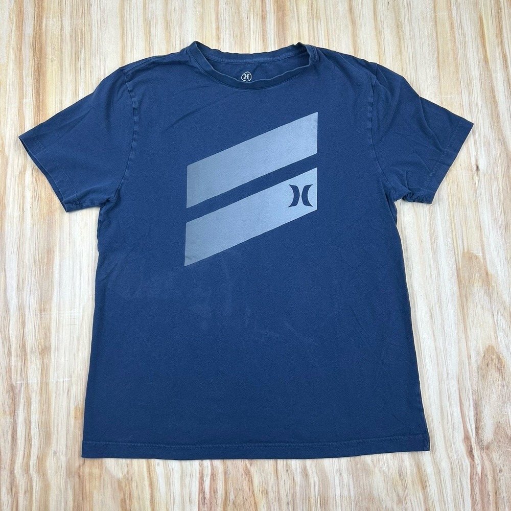 Hurley Shirt Mens Navy Blue Surf Skate Graphic Logo Tee Y2k M Fade Worn Distress